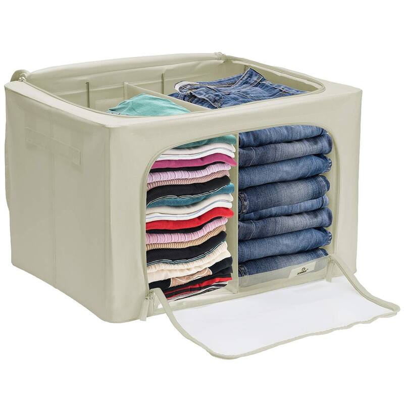 Foldable Storage Bag Breathable Bamboo Fabric Dustproof Organizer Box Charcoal - (2 Section - Beige)