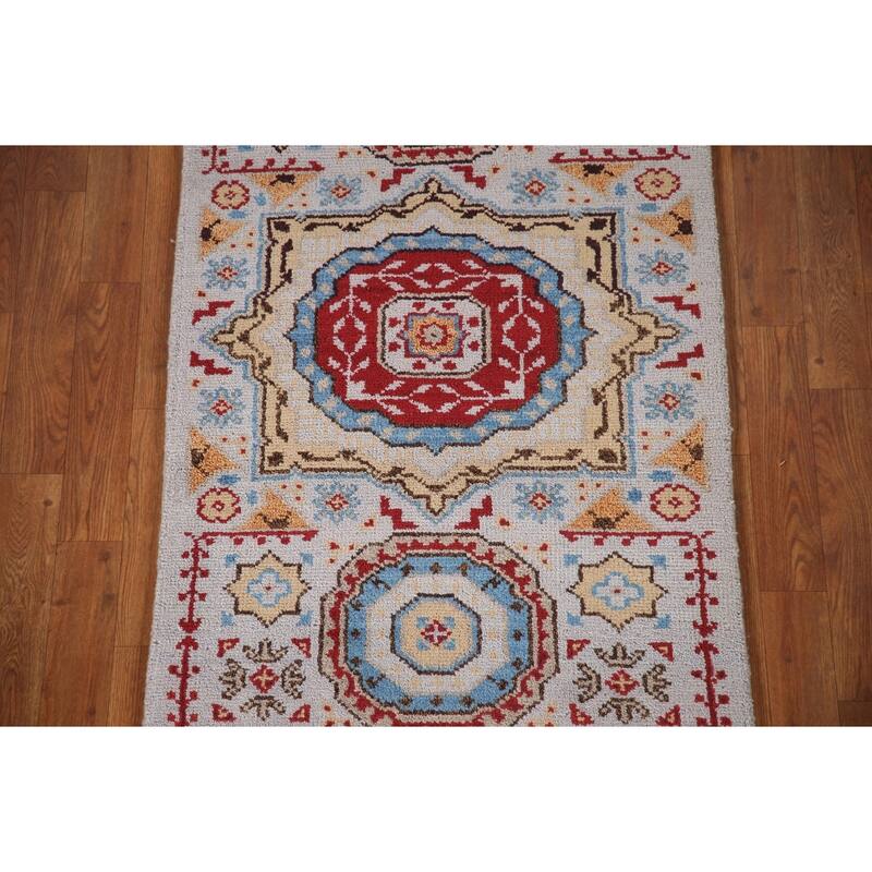 Geometric Kazak Indian Runner Rug Handmade Wool Carpet - 2'6"x 7'11"