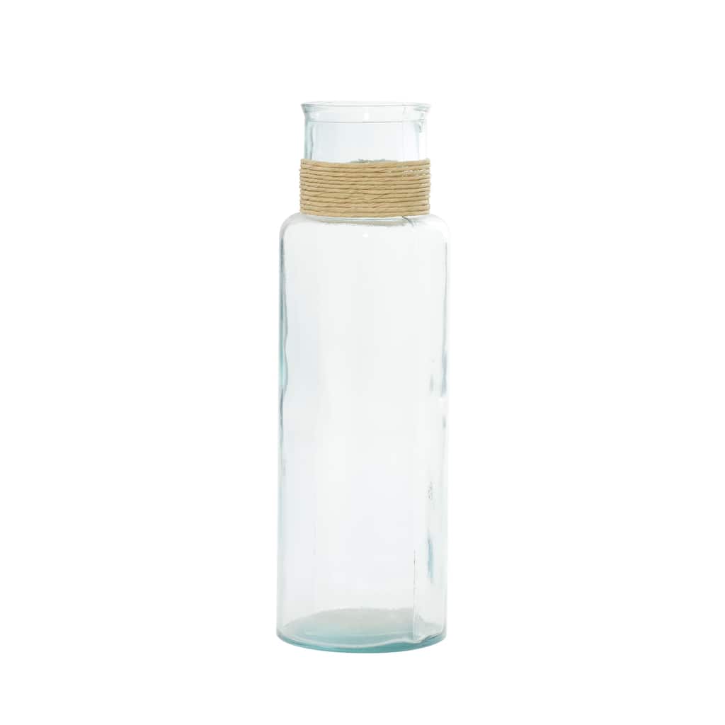 Recycled Glass Handmade Spanish Decorative Vase with Wrapped Rattan Neck Detail - Clear - Roche River Decor