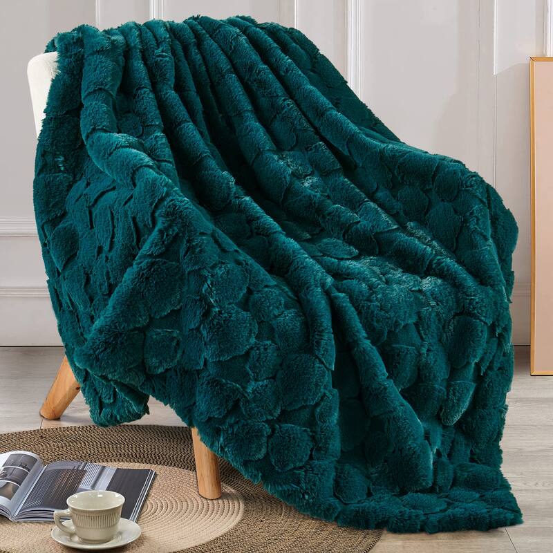 Home Soft Things Cloud Carved FauxFur Throw Decorative Blankets - 50" x 60" - Teal