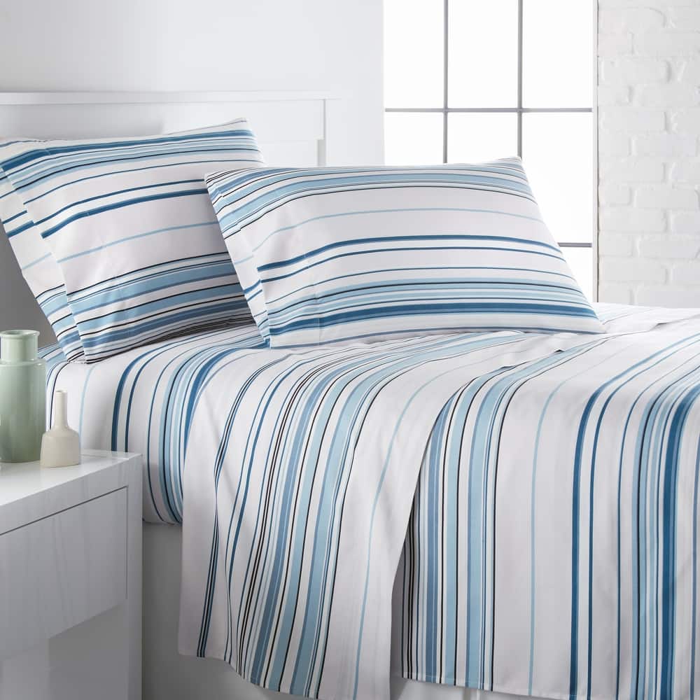 Vilano Choice Ultra-Soft Coastal Stripes 4-Piece Printed Bed Sheet Set