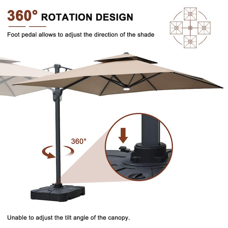 10FT Patio Cantilever Umbrella with Bluetooth Speaker & Lighting (Includes Base)