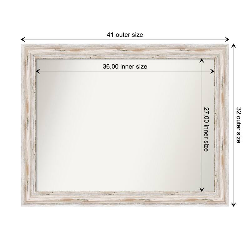 Alexandria White Wash Framed Non-Beveled Custom Wall Mirror, Bathroom Vanity Mirror - Outer Size: 41.25 x 32.25