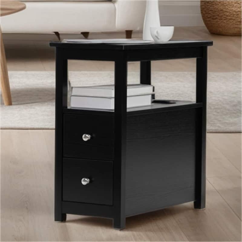 Modern Wood End Table with Charging Station
