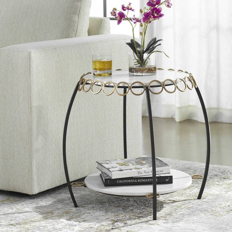 Chainlink Marble Side Table - 25.25" - White and Gold