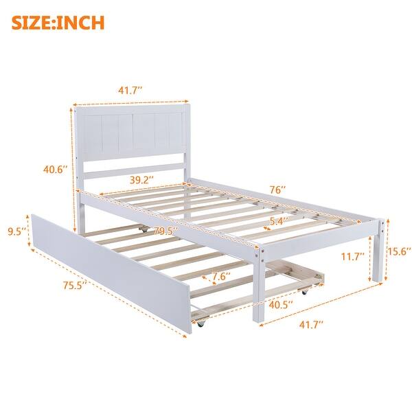 Solid Pine Twin Size Platform Bed with Trundle and 10 Reinforced Slats