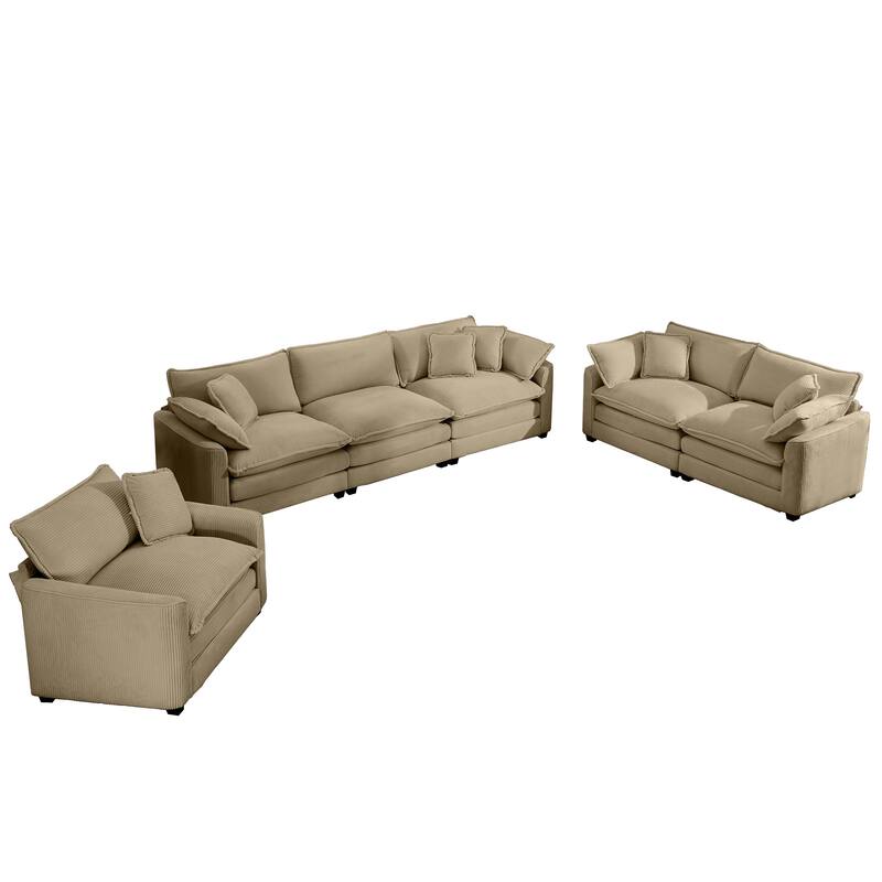 Oversized 3 - Piece Sofa Set with Corduroy 3-Seater Sofa and 2-Seater Loveseat & Single Deep Seat Sofa Chair for Livingroom