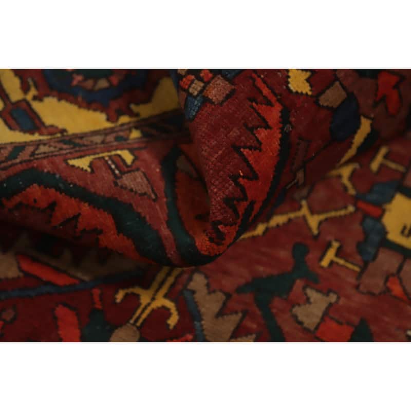 Hand Knotted Oriental 100% Wool Carpet Traditional Floral Red Heriz Runner Rug - 11' 6'' X 3' 8''