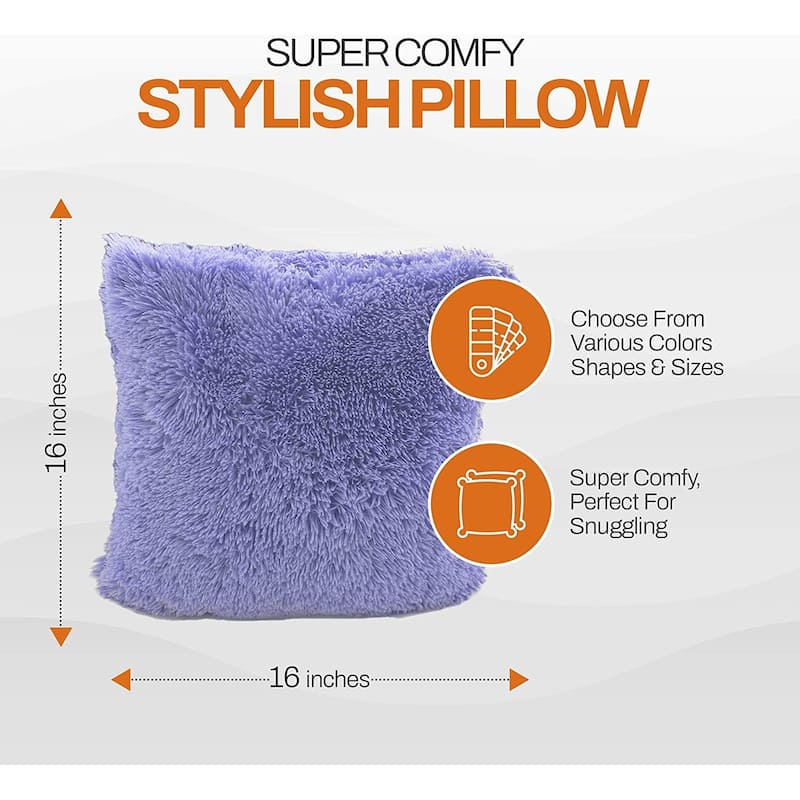 Cheer Collection Set of 2 Shaggy Long Hair Throw Pillows - 16x16 - Very Peri