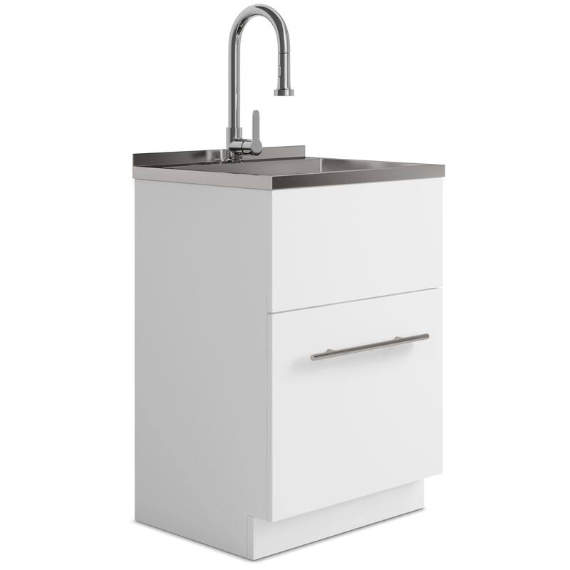 WYNDENHALL Daphne Modern Laundry Cabinet with Faucet and Stainless Steel Sink