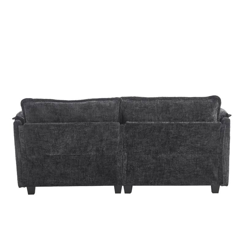 Chenille Sleeper Sofa Bed Deep Seat Loveseat Sectional Couch with Ottomans Chaise Lounge, Detachable Armrests and Side Pockets
