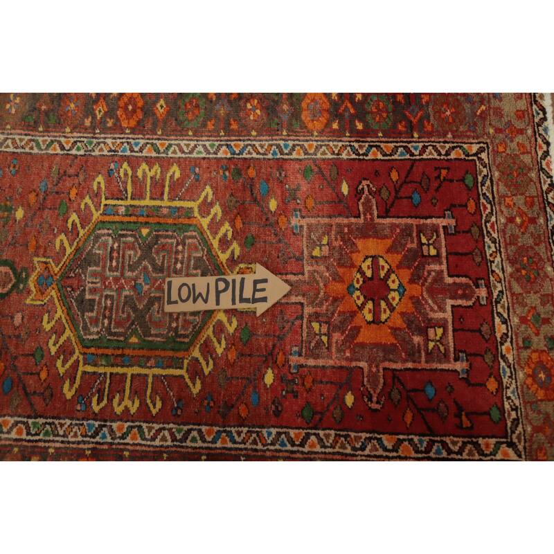 Hand Knotted Oriental 100% Wool Carpet Traditional Geometric Oranges & Rust Heriz Runner Rug - 10' 7'' X 3' 1''