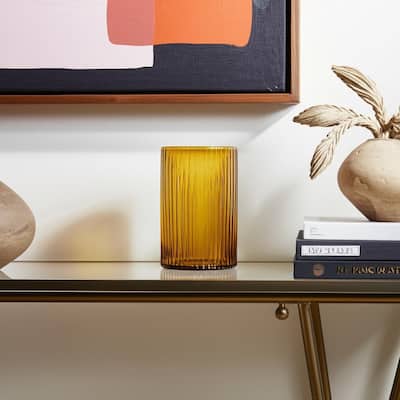 8" Amber Cylinder Ribbed Glass Table Vase - 5.59
