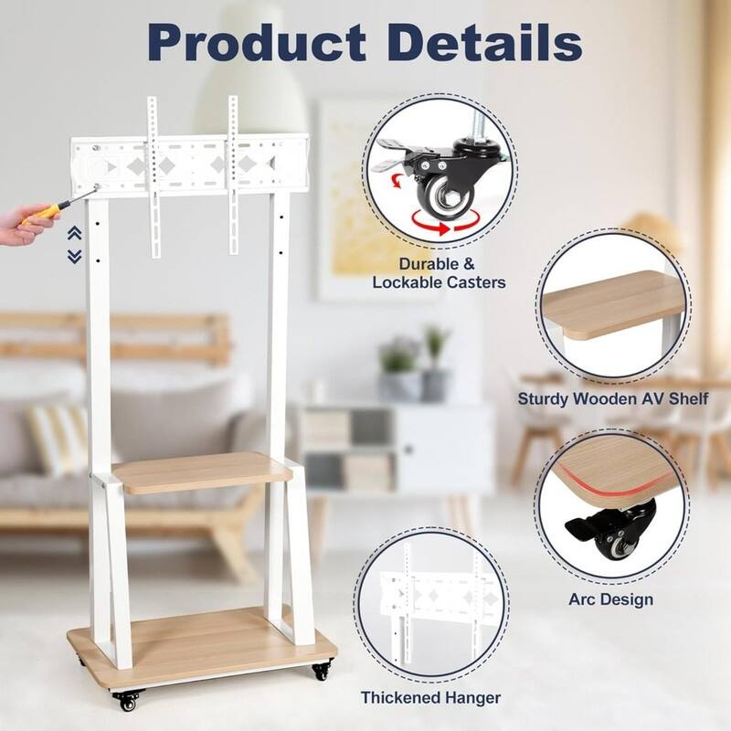 Mobile TV Stand Rolling TV Cart with Wheels