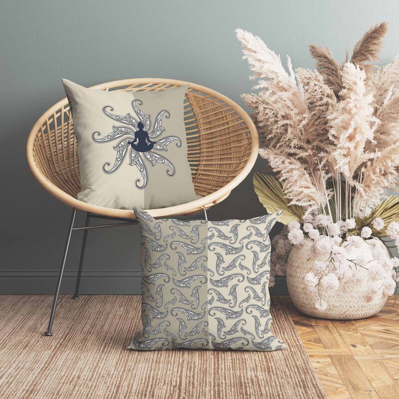Mystic Silence Indoor/Outdoor Reversible Throw Pillow Beige and Blue