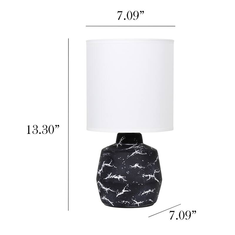 Marble Style Ceramic Table Lamp with Drum Shade - 13.25" - Black and White