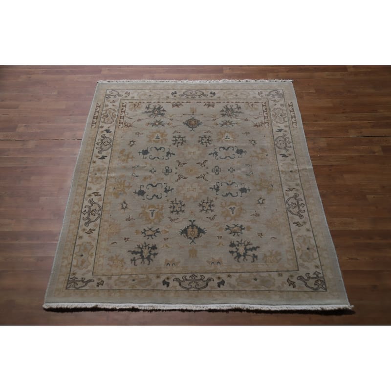 Hand Knotted Oriental 100% Wool Carpet Transitional Floral Greys & Charcoal Oushak Area Rug - 6' 0'' X 5' 1''