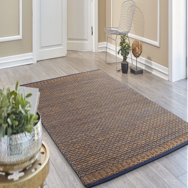 Sevita Organic Jute Geometric Area Rug, Tan and Blue