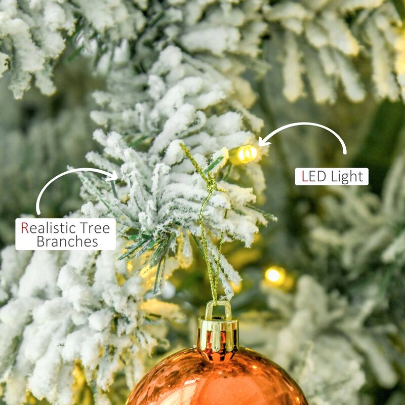 HOMCOM 6FT/7FT/9FT Slim Flocked Christmas Tree with Lights, Skinny Christmas Tree with Stand