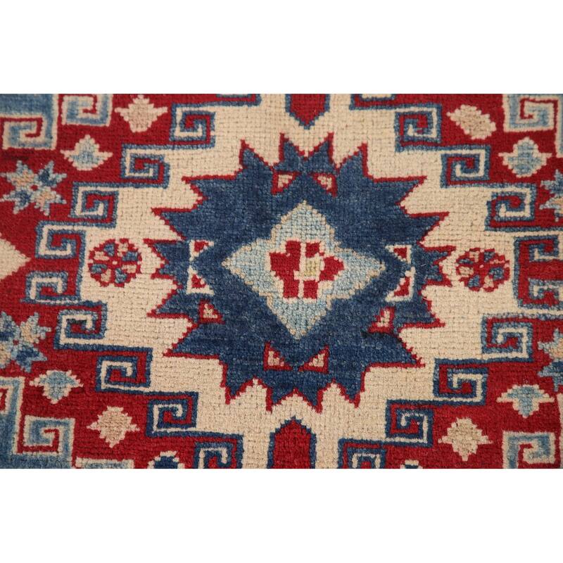 Hand Knotted Oriental 100% Wool Carpet Traditional Geometric Navy Blue & Blues Kazak Area Rug - 9' 10'' X 6' 8''