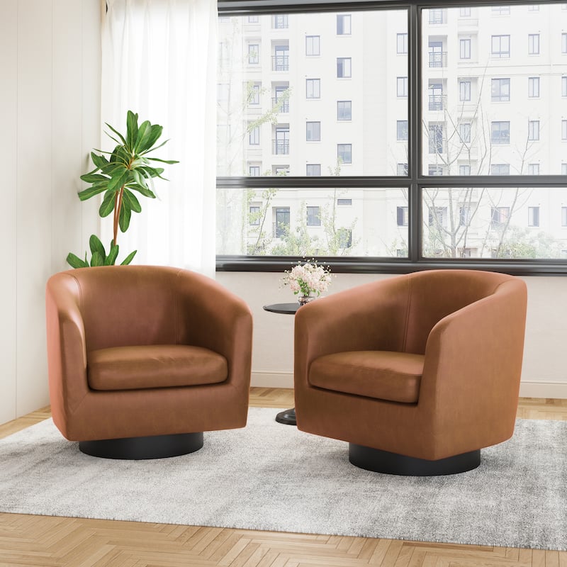 Faux Leather Wide Seat Swivel Barrel Chair