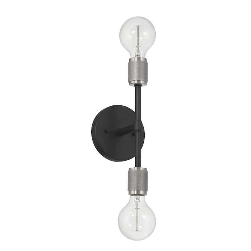 Maxim Metal Exposed 2-Bulb Wall Sconce - 6.4"L x 5.0"W x 19.0"H - Black