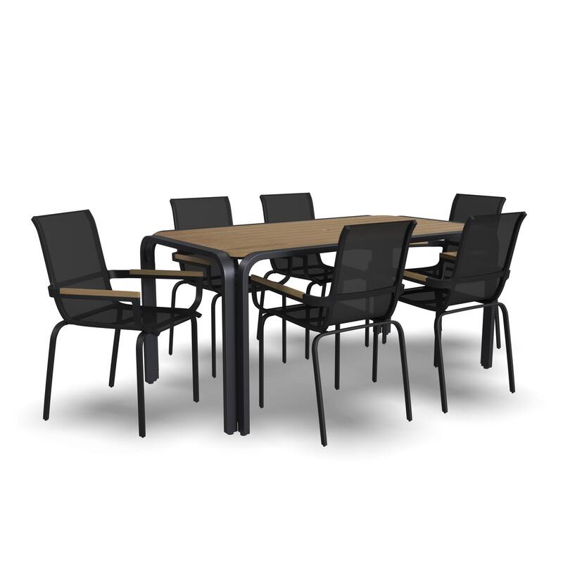Finn 7-Piece Outdoor Rectangle Table and 6 Chair Set by Homestyles - Black
