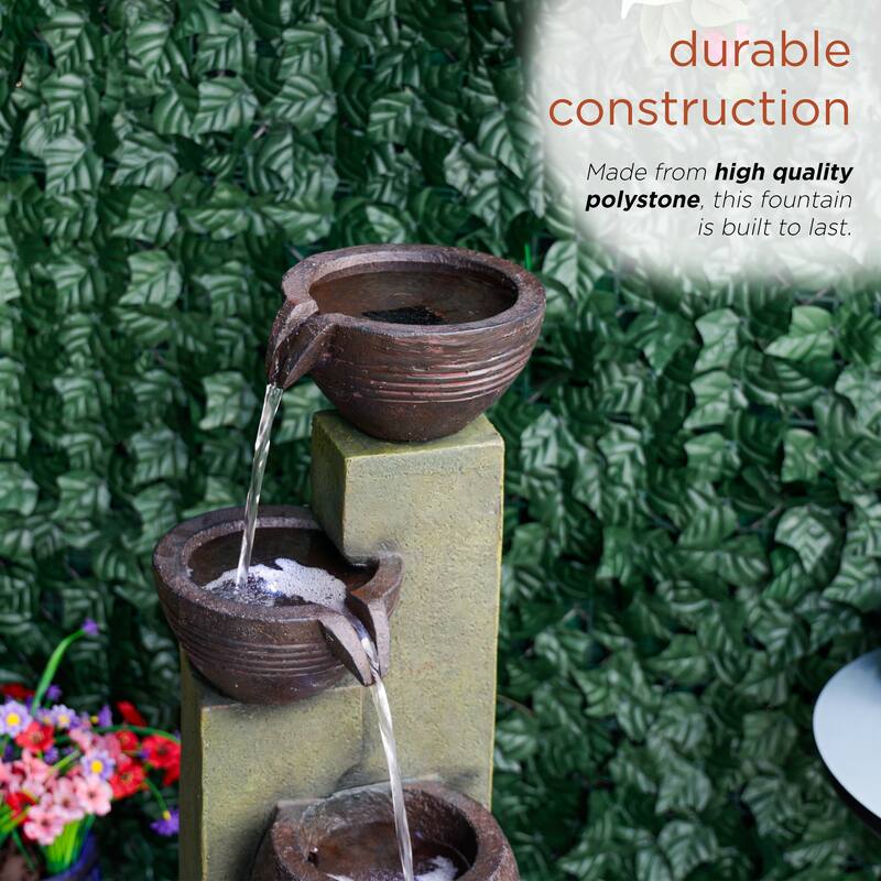 32" 3-Tier Fountain w/ LED, Cascading Garden Feature, Gray
