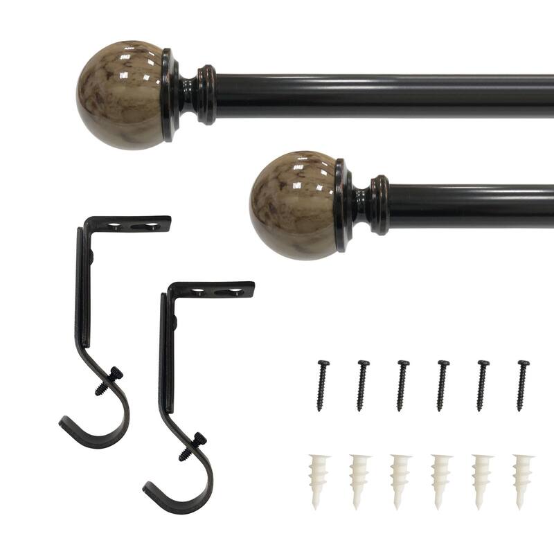 Lumi 1" Single Curtain Rod Set Oil Rubbed Bronze- Marble Ball finials - 36"-72" - Oil Rubbed Bronze
