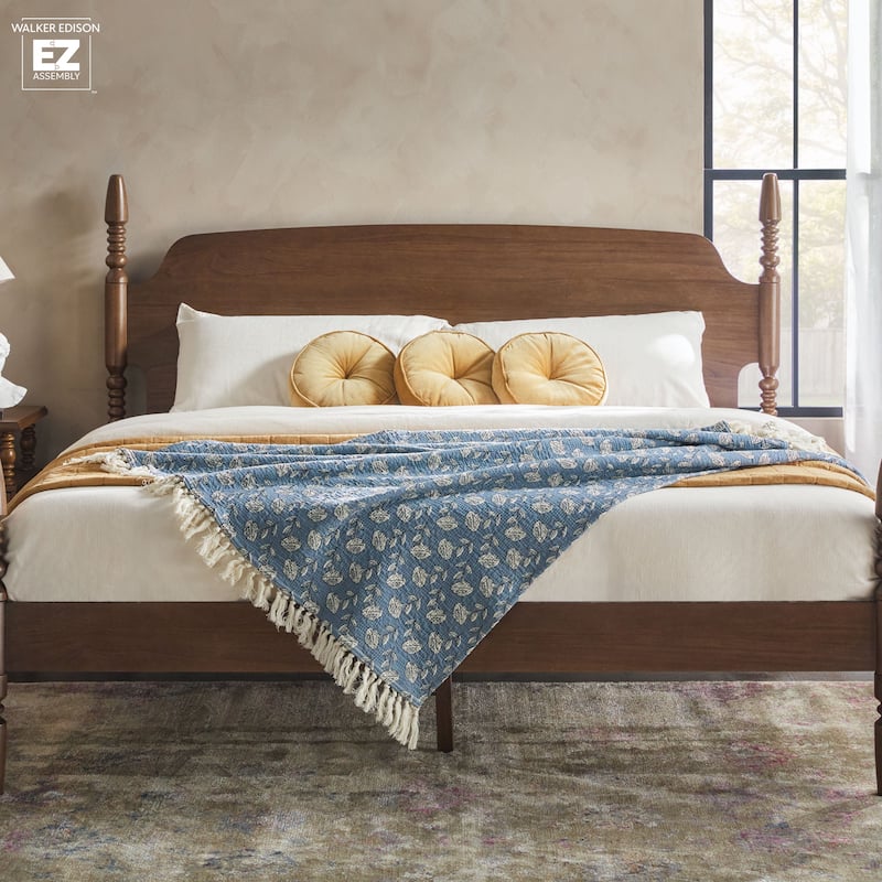 Walker Edison Easy Assembly Solid Wood King Bed with Wood-Turning Detail