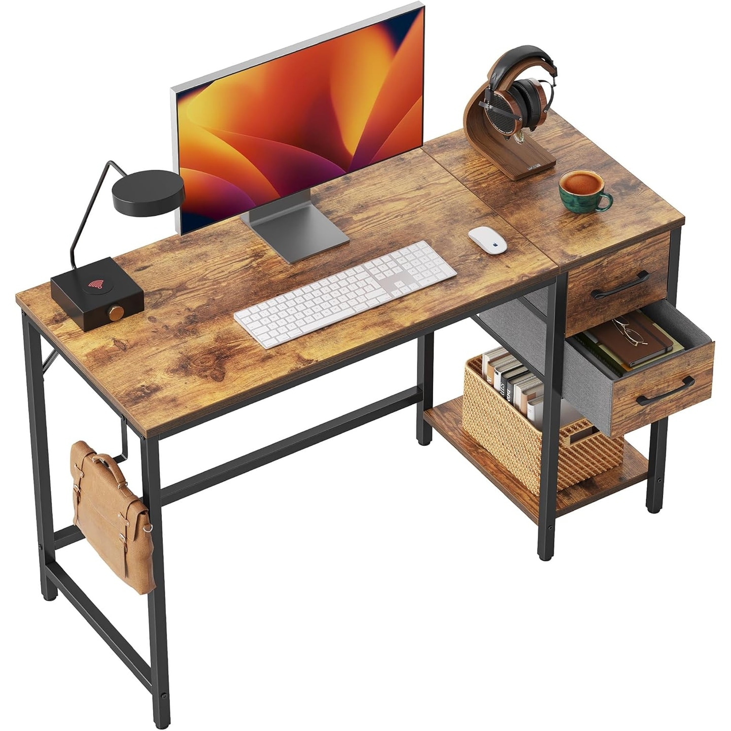 40 Inch Small Home Office Desk with 2 Drawers, Rustic Brown Study Writing Table
