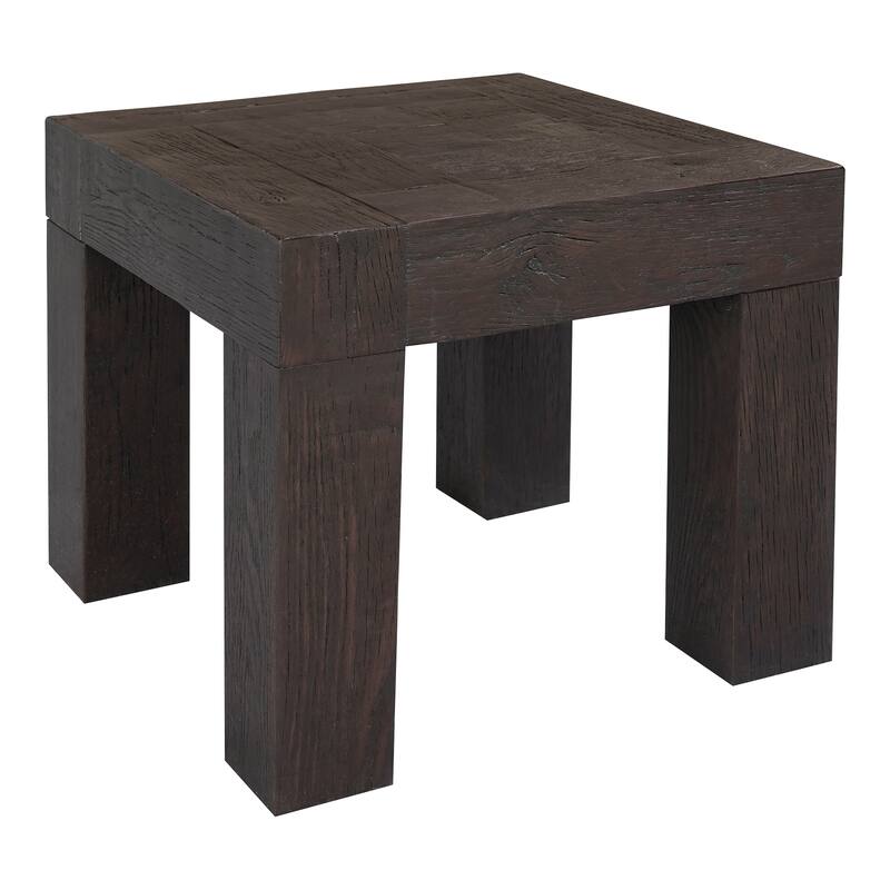 NADAAL STUDIOS Zephyrine Side Table, Solid Reclaimed Oak, Square, Rustic Brown Finish