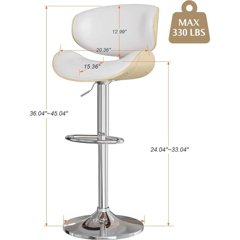 Bar Stools Adjustable Height Swivel Faux Leather Armless Barstools