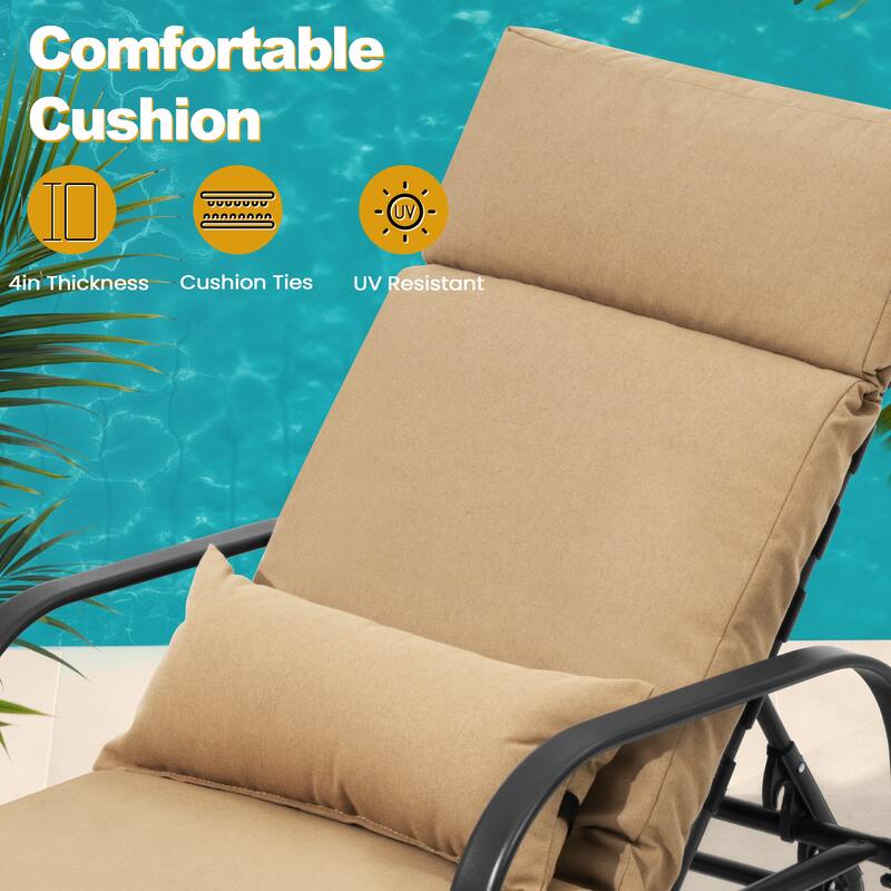 VredHom Outdoor Adjustable Chaise Lounge Chair with Cushion and Pillow - N/A