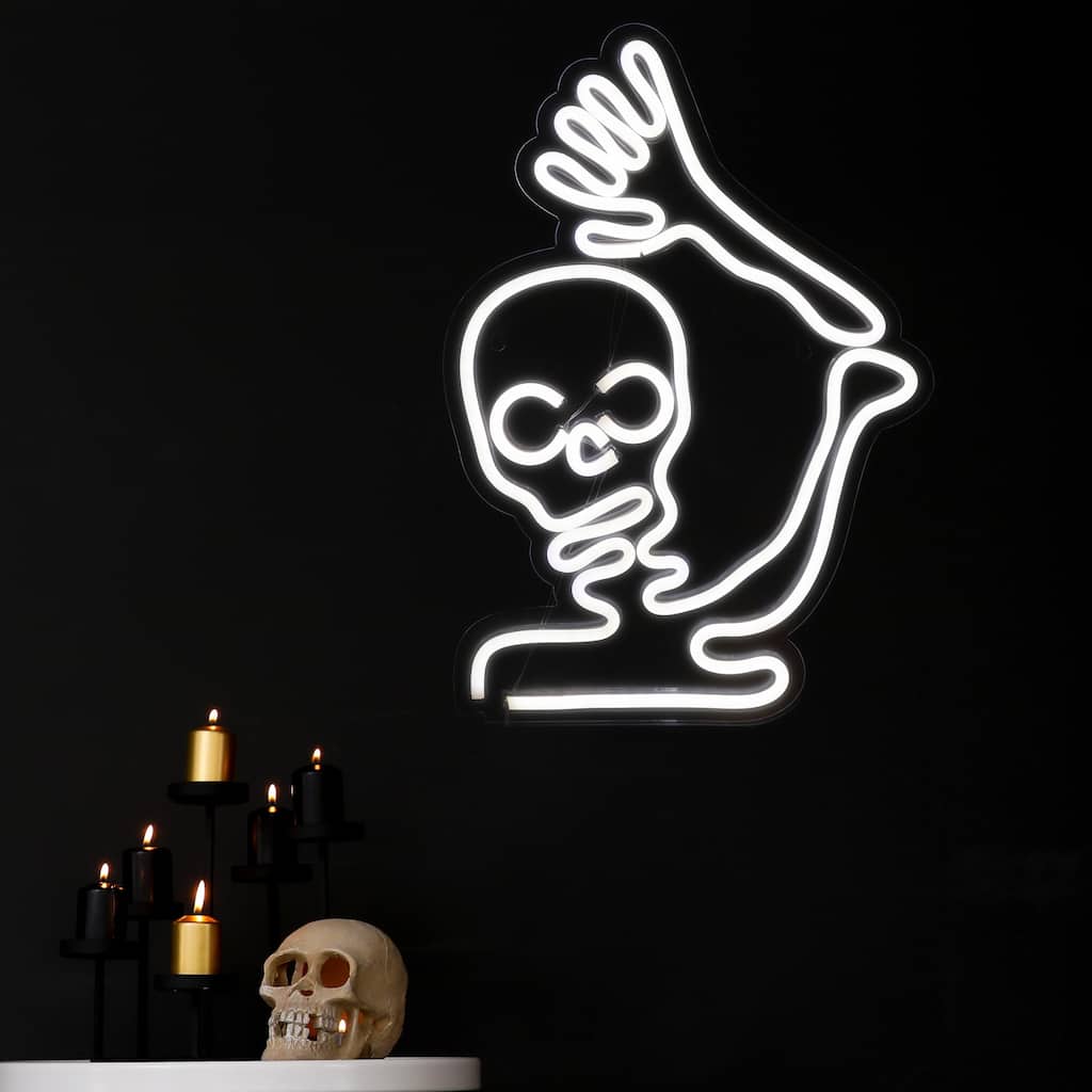 LED Skeleton Neon Lighted Halloween Wall or Window Decoration - 15"