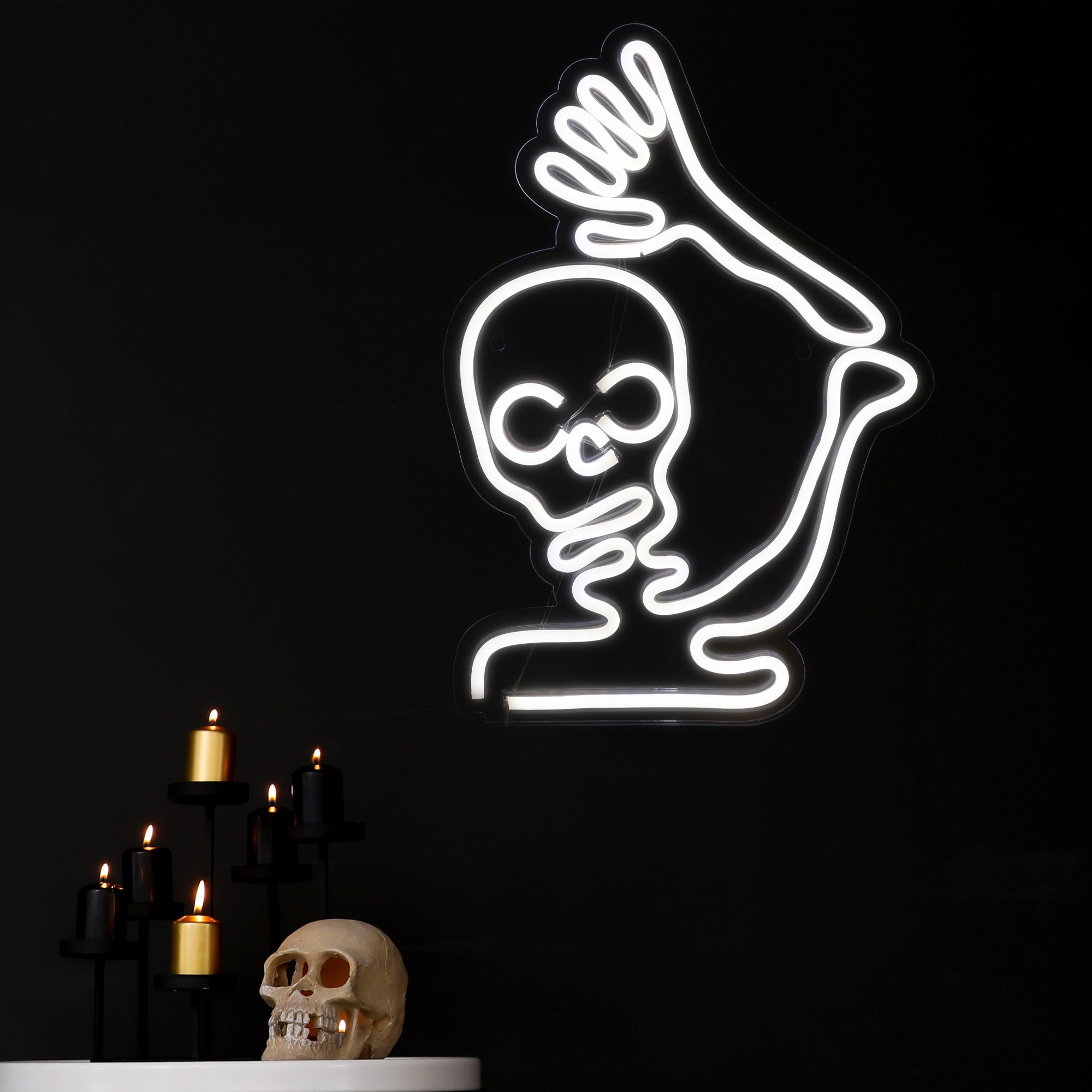 LED Skeleton Neon Lighted Halloween Wall or Window Decoration - 15"