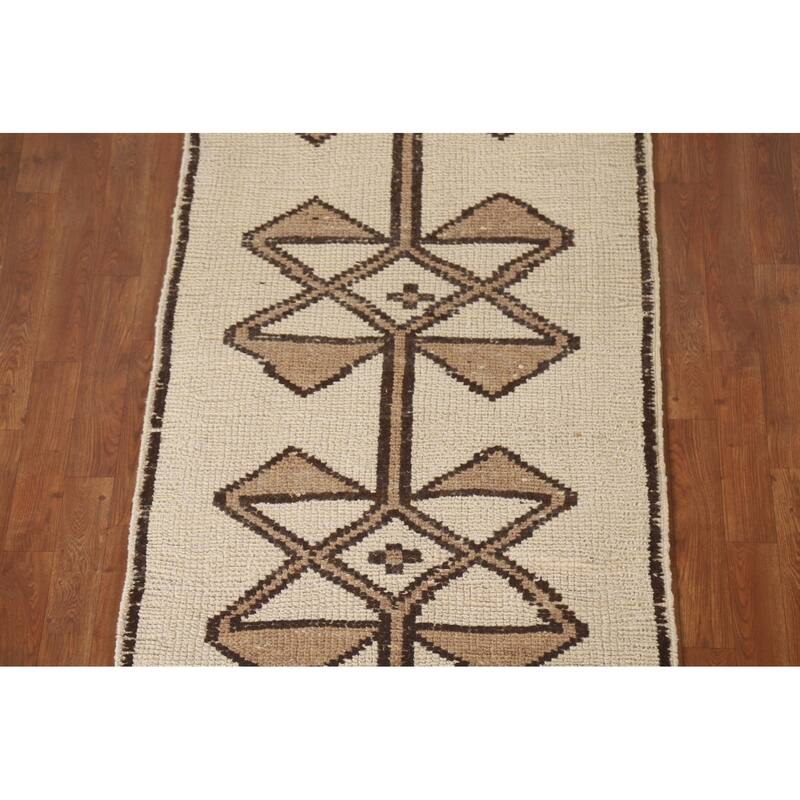 Geometric Anatolian Natural Dye Runner Rug Hand-knotted Wool Carpet - 3'0"x 11'0"