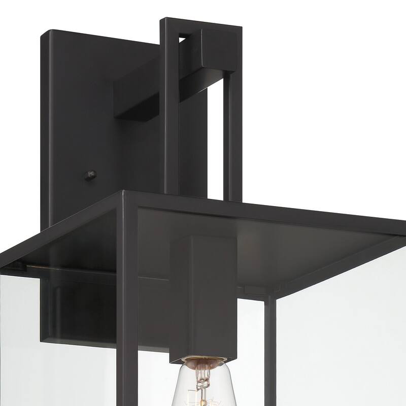 Preston 18.75 in. 1-Light Matte Black Modern Outdoor Wall Lantern with Clear Glass Shade