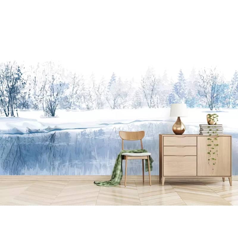 GK Wall Design Lake Winter Landscape Watercolor Removable Wallpaper