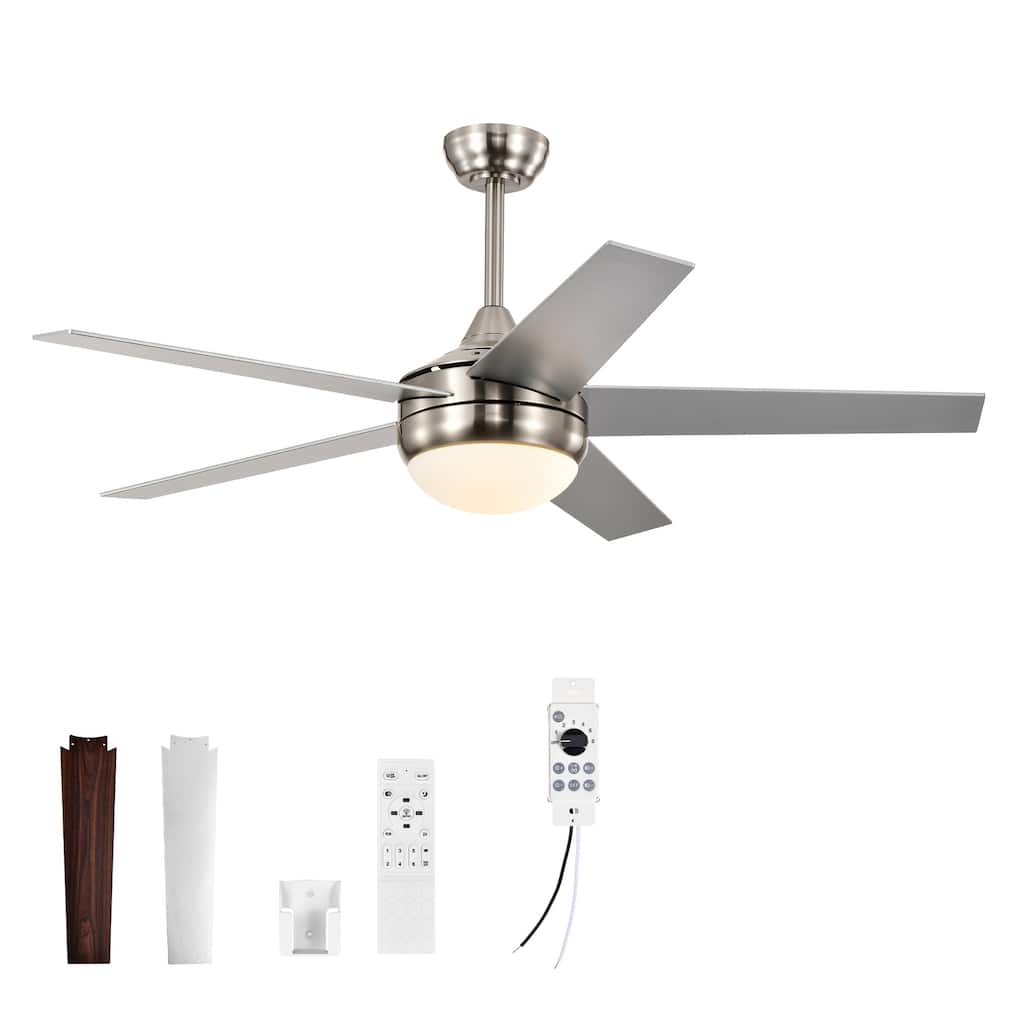 52 in. Brushed Nickel 5-Blade Indoor LED Ceiling Fan with Remote and Wall Control, Reversible DC Motor, 3 CCT Dimmable Light Kit