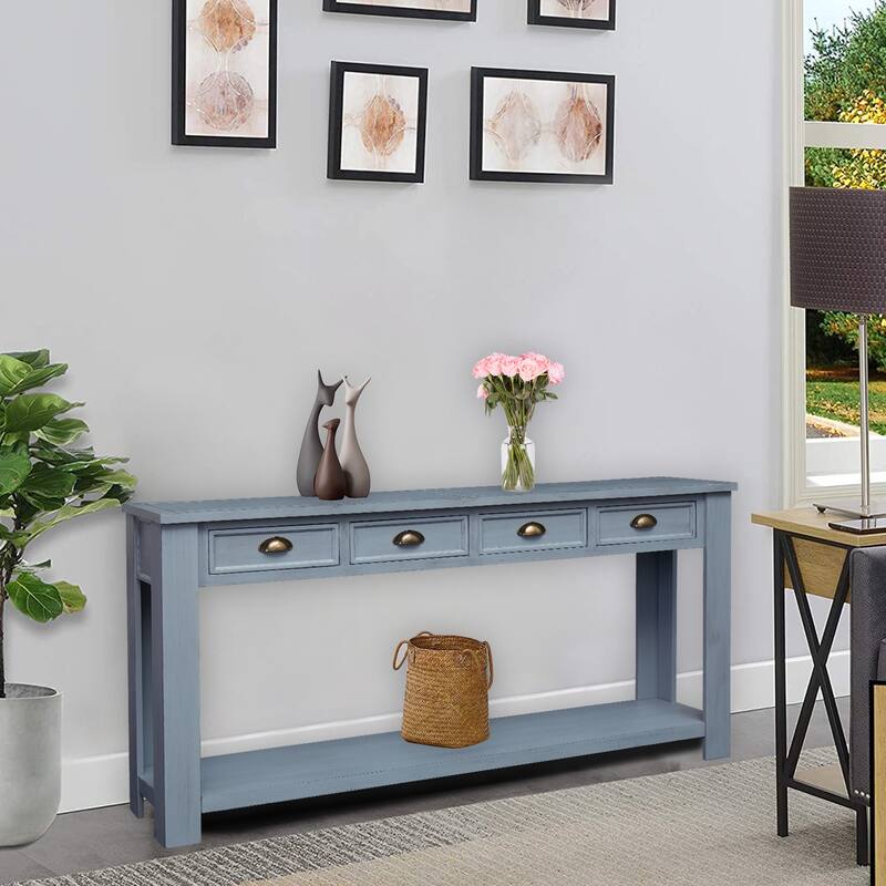 Kinbor Console Table End Table 2-Tier Hallway Sofa Table with Storage Drawers Bottom Shelf for Living Room, Entryway, Bedroom