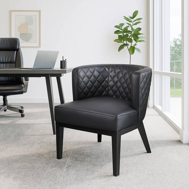 Yoma Guest Chair, Black Quilted Vinyl, Rounded Backrest
