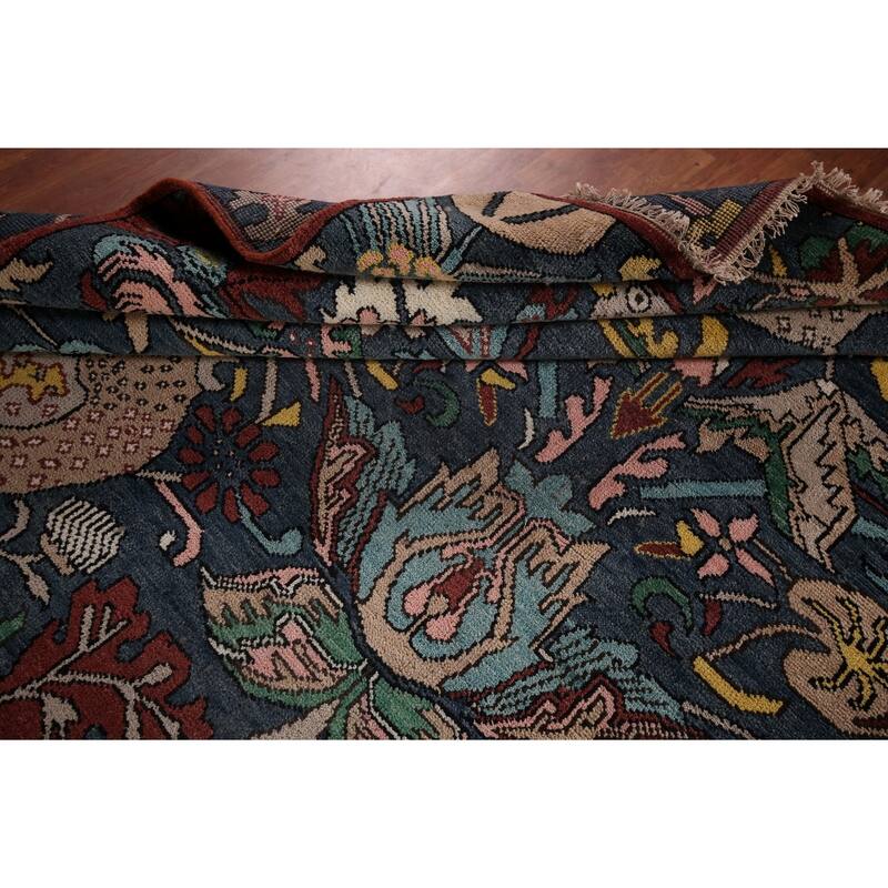 Animals Design Blue Ziegler Large Area Rug Hand-Knotted Wool Carpet - 10'2"x 19'5"