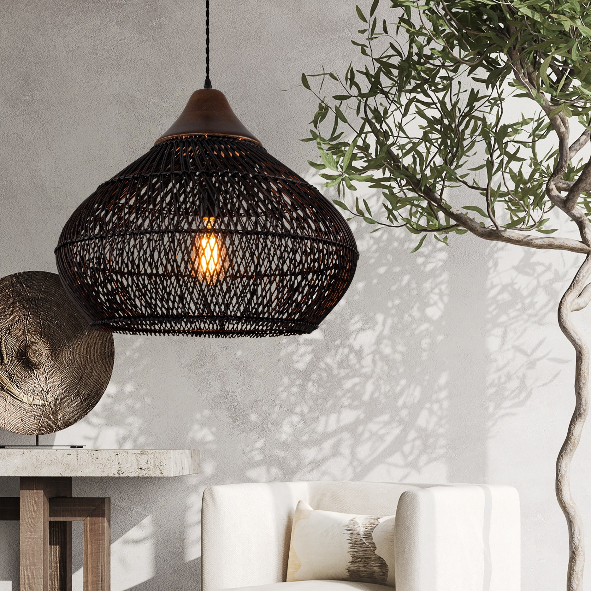 Gallus Dark Rattan Hanging Pendant 12 L x 12 W x 14 H Bed Bath Beyond 37559362