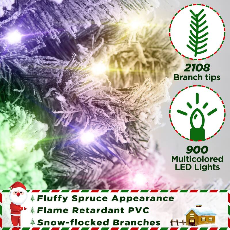 Yaheetech Pre-lit 4.5ft/6ft/7/5ft/9ft Flocked Artificial Christmas Tree with Foldable Stand, Green