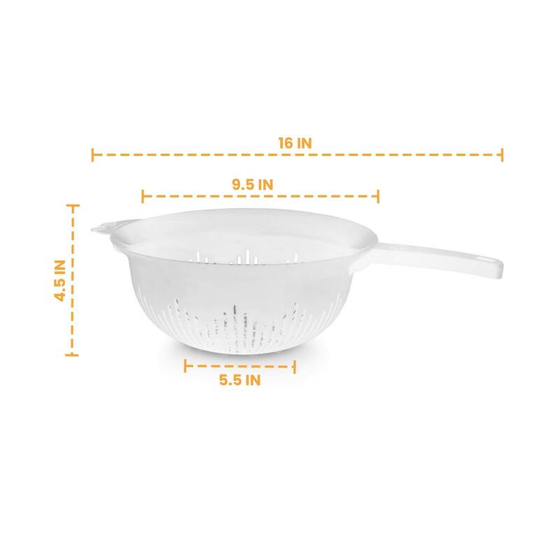 YBM Home 9.75 In. Deep Plastic Colander with Long Handle Use for Pasta