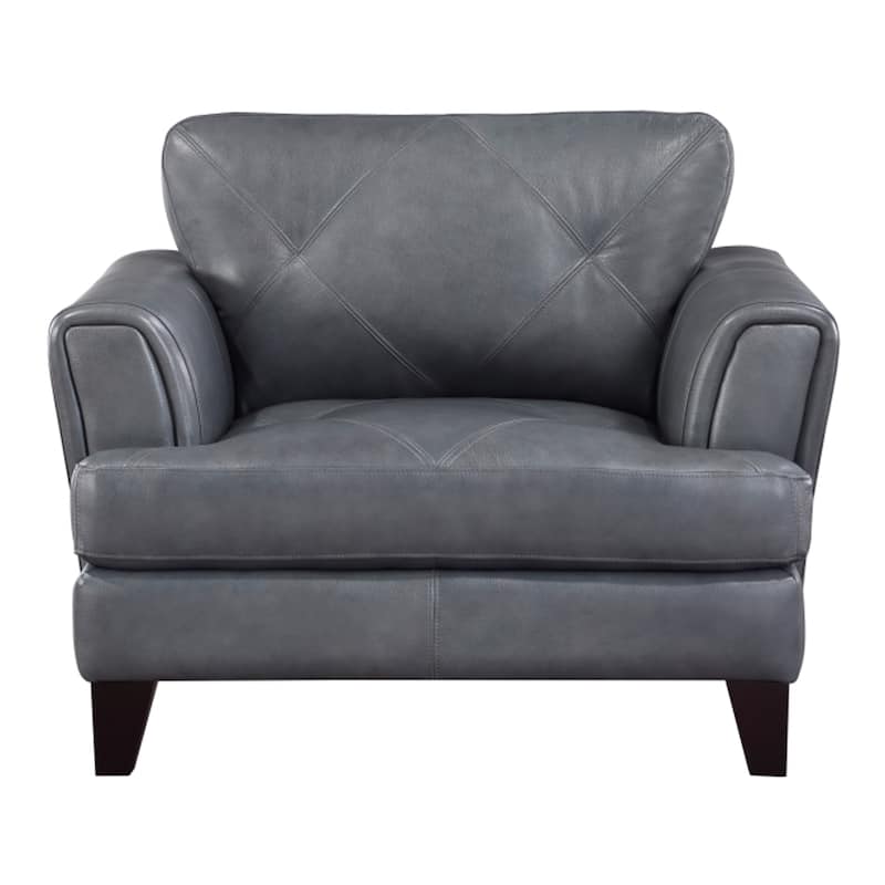 Lisa 38 Inch Accent Chair, Gray Top Grain and Split Leather, Solid Wood