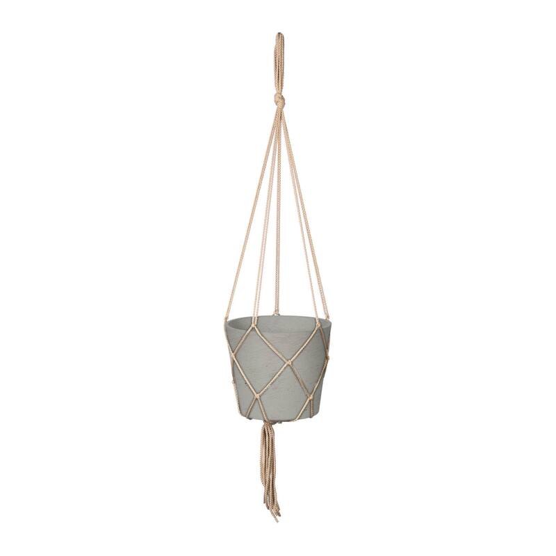 Last Chance Small Hanging Pot With Netting, Cement Grey
