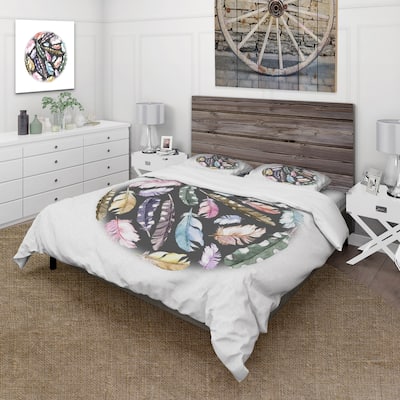 Designart 'Colorful Boho Feathers In Circle' Bohemian & Eclectic Duvet Cover Set