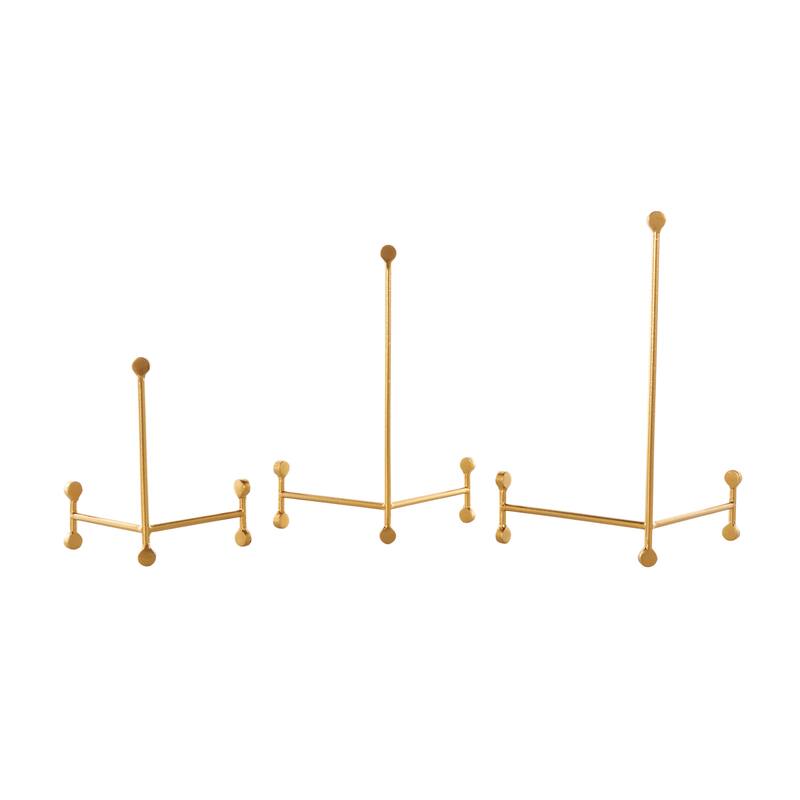 Metal Fixed Easel with Ball Accents - Set of 3 Gold - Roche River Decor - 7"W x 10"L x 12"H